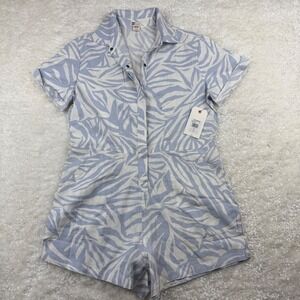 Billabong Heads Up Romper Small Blue White Zebra Tropical Print Vacation Travel